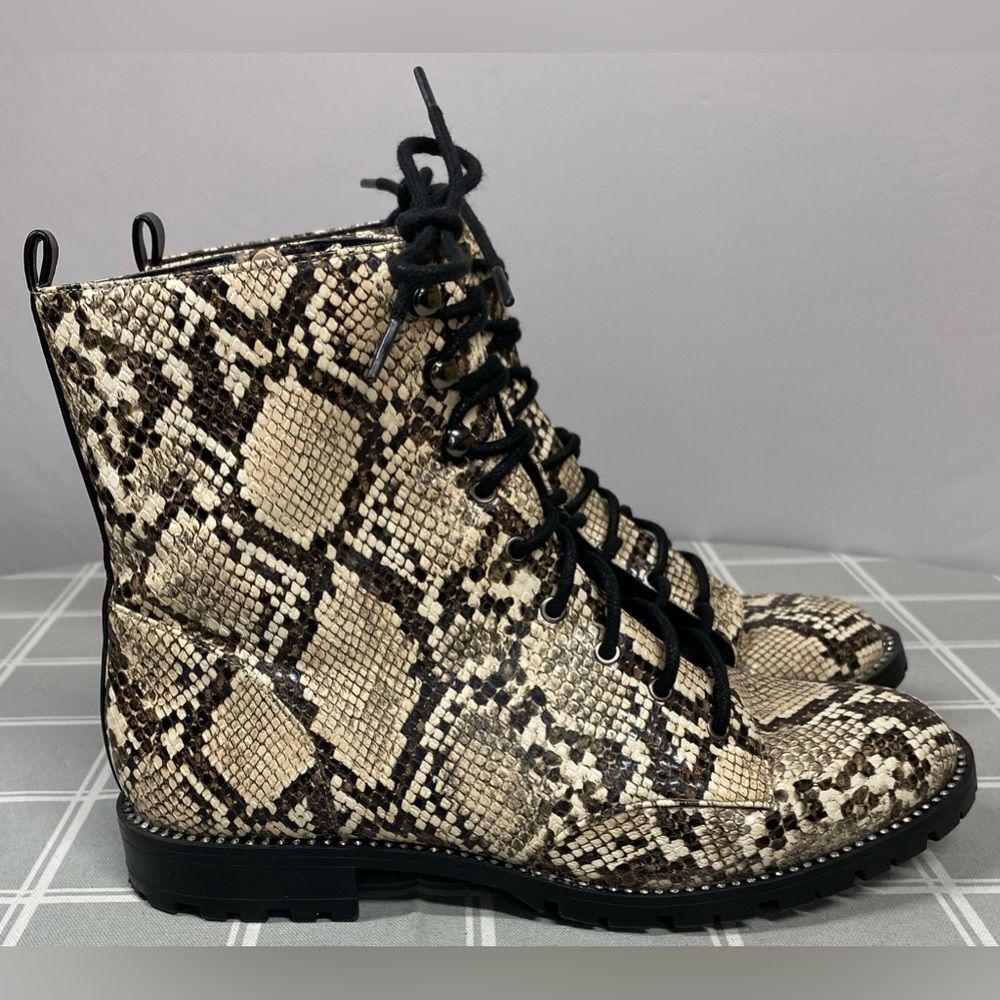 Express Snakeskin Print Combat Boot Side Zip Rhin… - image 4